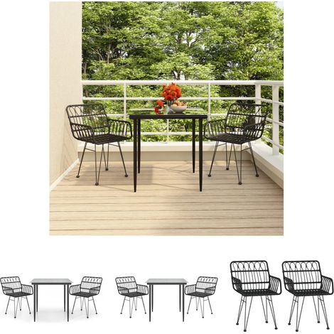 Gartenesszimmer - vidaXL 3-tlg. Garten-Essgruppe Schwarz Poly Rattan - Gartenmöbel Schwarz (1/5)