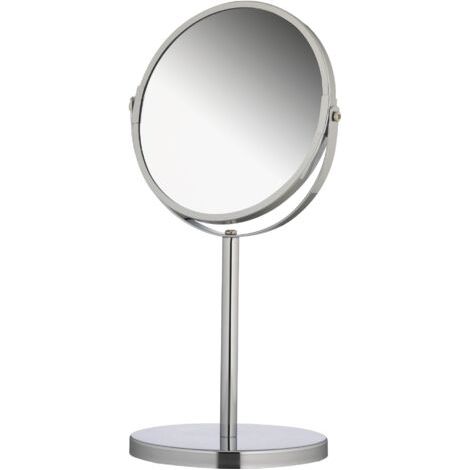 ALLIANDISMiroir Cosmétique sur Pied Double Face, Miroir de Maquillage Rond 1x et 3X Grossissement, Miroir de Rasage Pivotant, env. Ø 17 cm, Argenté (1/4)