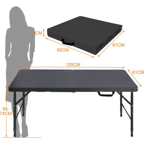 Mesa de jardín plegable 125 x 61 cm, altura regulable, con asa, negra DESVIAE (1/2)