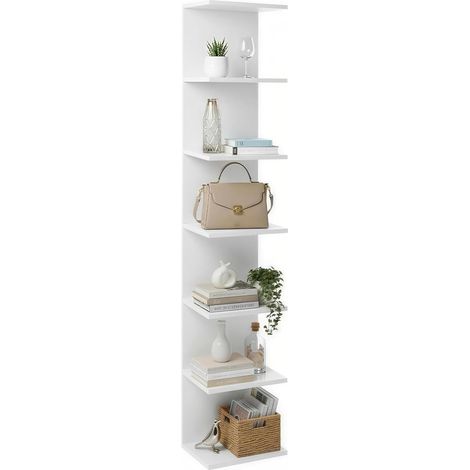 Trintion Wall Shelf Bookcase 7-Tier Floating Shelves Wall Mounted Storage Unit Modern Book Shelf Space Saving Organizer for Living Room Bedroom Kitchen Bathroom Office Study White (1/5)