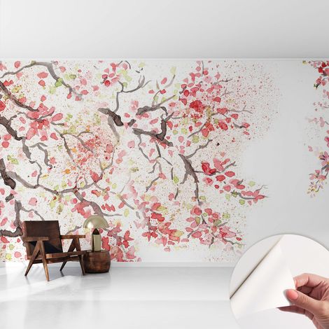 Carta da parati autoadesiva - Fotomurale adesivo - soggiorno moderno - resistente - Rami in fiore 416x254 cm (1/5)
