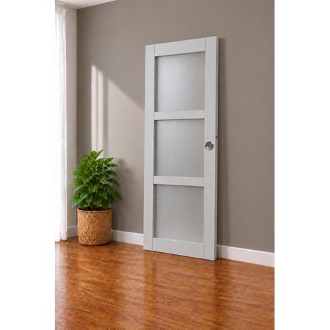 Porte Coulissante Greyria Gris Clair Vitrée H204 X L93 Cm, Coquilles, Tire Doigt Gd Menuiseries (1/3)