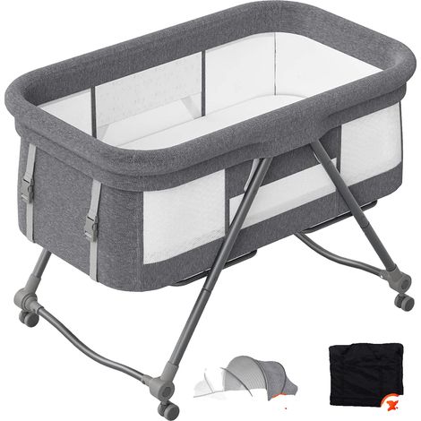 Lit de voyage pour bébé convertible, pliable, berceau à bascule, 93x55x73 cm, GRIS de base (1/2)
