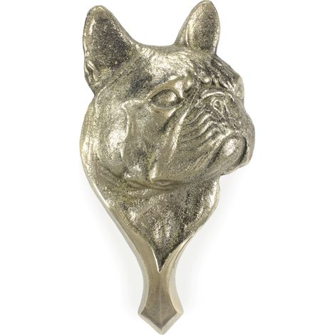 Bulldog francés: un aldabón con forma de cabeza de perro, un aldabón de latón, una decoración retro para la puerta de Art-Dog. (1/5)