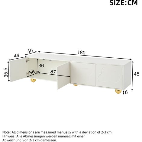 Meuble TV 180x40x45cm, Bonbonnière cartoon nuage avec 2 armoires, console télé basse 5 pieds, support jusqu'à 60 kg, pour écran 75 pouces (1/5)