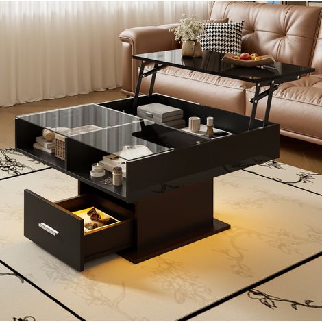 Mesa de centro elevable LED 78 x 78 cm de paneles de partículas negra HAVRYA (1/5)