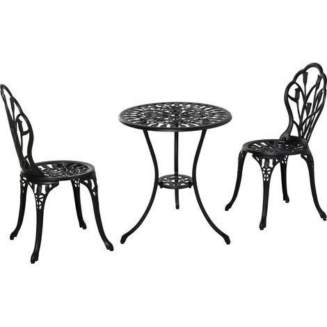 Set Tavolino e 2 Sedie da Giardino in Alluminio Nero
