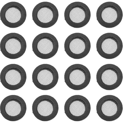 Lot de 20 joints en caoutchouc avec filtre en acier inoxydable 304 pour pommeau de douche, tuyau d'étanchéité, robinet, pièce de rechange pour lave-linge, évier, crépine, outil 4 points (noir) (1/4)