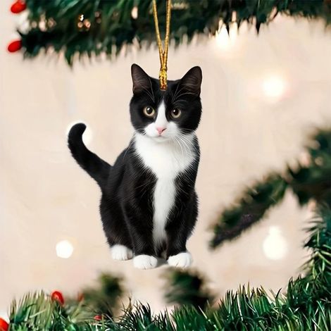 Ornement De Noël Chat - Pendentif Acrylique Ronde 8 Cm - Décoration Arbre De Noël - Lot De 1 (1/5)