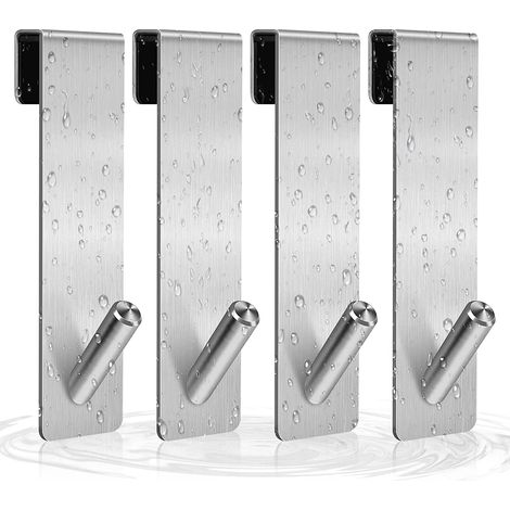 4pcs Crochets de Porte de Douche, Acier Inoxydable Crochets de Suspension pour Serviettes Sans Perçage sur Porte de Douche sans Cadre pour Salle de Bain(17,8cm Argent) (1/5)