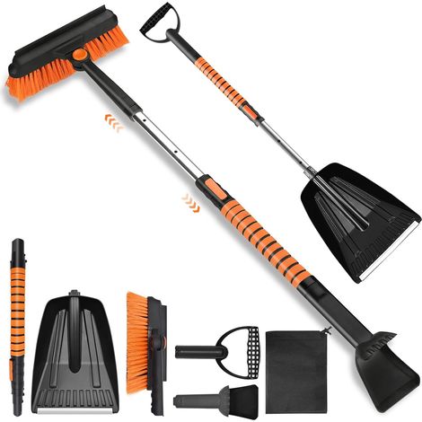 4-in-1 Auto-Windschutzscheibenkratzer mit Schneeschaufel, Bürste und Abzieher, ausziehbarer Eiskratzer mit Besen, Frostkratzer für Pkw, Lkw und SUVs, Orange (1/5)
