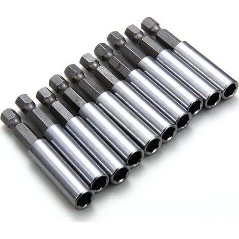 Pack of 10 magnetic bit holders, 60 mm hexagonal, 6.35 mm – Carbon steel – For electric drills and pneumatic screwdrivers (1/5)