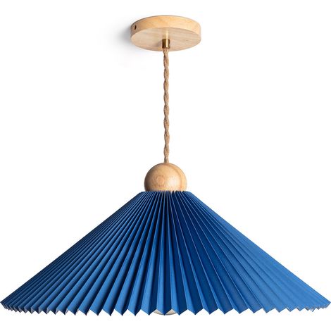 Pendelleuchte Holz und Stoff Luanda Dunkles Blau (1/5)