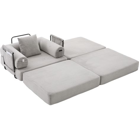 Fauteuil en velours côtelé avec repose-pieds et structure métallique robuste, design ergonomique, couleur grise (1/5)