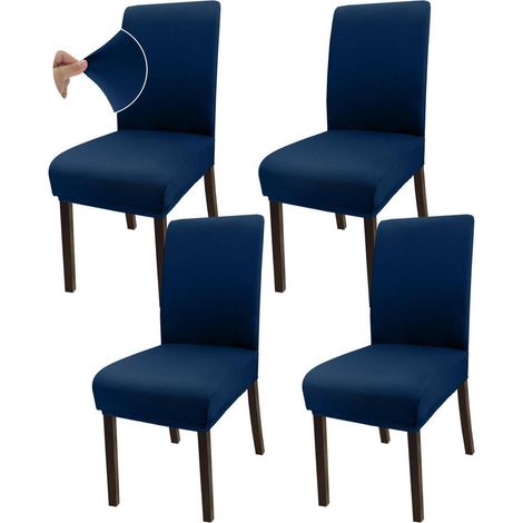 Stuhlhusse 4er Set, Super Dehnbar Mikrofaser, Marineblau (1/5)