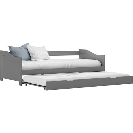 Lit coulissant 90x200 cm, Cadre de lit extensible,Lit Simple, Lit gigogne Gris Bois de pin 90x200 cm, PDKEI81790 (1/5)