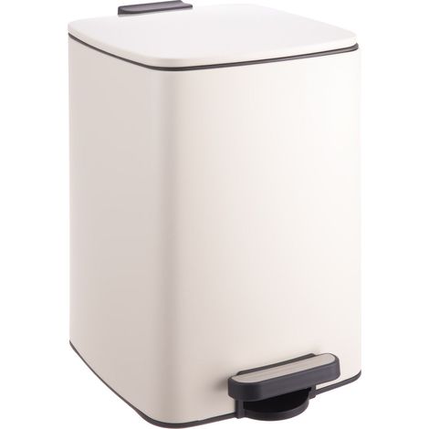 Relaxdays Mülleimer Küche, 12 Liter, Absenkautomatik, entnehmbarer Inneneimer, mattes Metall, eckiger Treteimer, beige