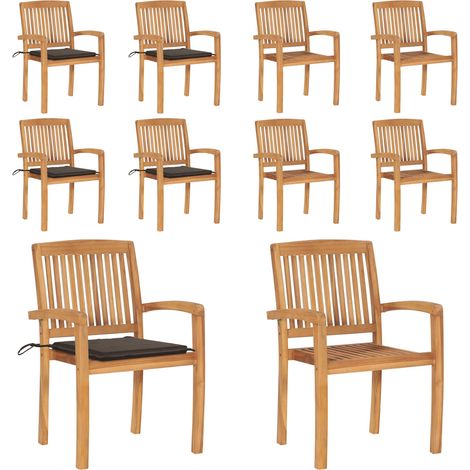 Stapelbare Gartenstühle mit Kissen 4 Stk. Massivholz Teak - Teakholz - Stapelbar (1/5)