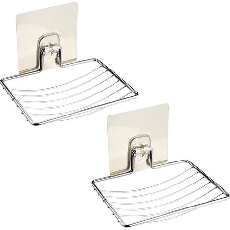 MINKUROW 2 Piezas Sin Taladrar Jabonera Hecha A Mano, Jabonera De Acero Inoxidable Soporte De Esponja Para Ducha Cocina Hogar Sala De Estar Baño. Corbata E Impermeable Gris (1/5)