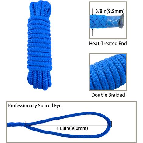 Blue-black double-braided nylon rope, white nylon three-strand rope, anchor rope, bollard rope, marine and yacht rope - blue 3/825ft - anchor rope (1/4)