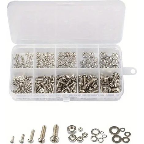 Kit de vis en boîte de 320 pièces - vis à tête ronde Phillips - boulons, écrous, rondelles - M2, M2.5, M3, M4, M5 (1/5)