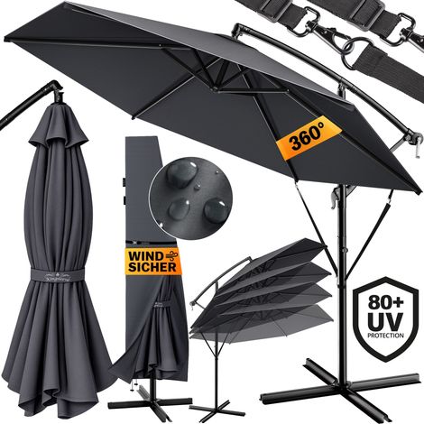 KINGSLEEVE® Parasol de jardin extérieur en aluminium Parasol déporté inclinable Ø300cm ou Ø330cm avec manivelle Protection UV   Anthracite 1, 300cm