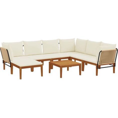 Ensemble de 8 pièces en bois d'acacia massif et corde naturelle (1/5)