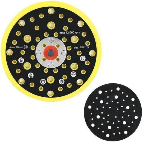 6 Pouces 52 Trous Plateau Ponceuse Compatible avec Mirka Deros Abranet Orbitale - 150mm plateau de Ponçage Disque Meuleuse Set Filetage 5/16 Base de Poncage pour le Meulage de Polissage (1/5)