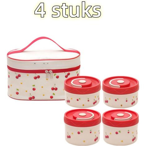 Boîte à lunch 4 pièces - Boîte repas portable - Acier inoxydable 316 - Boîte bento chauffante - Idéale pour emporter - Rouge (1/5)