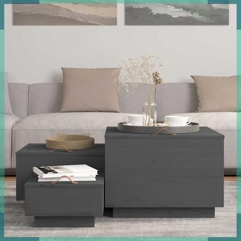 Boîtes de rangement avec couvercles - 818247 - Bois de pin massif - Gris - Lot 3 tailles (1/5)