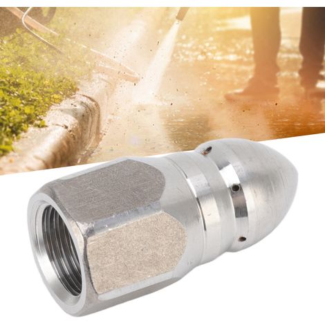 Hochdruck-Waschdüse aus Edelstahl 304 G1/4, für industrielle Reinigung und Abwasserkanäle, Frontdüse und 6 Heckdüsen (1/5)