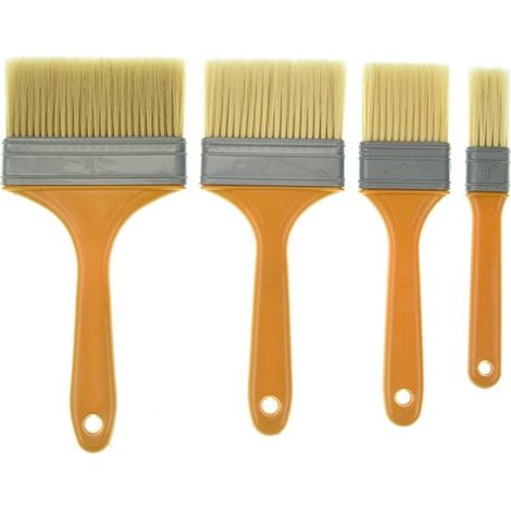 Ensemble de quatre pinceaux avec manches en plastique et brosses à poils pour le nettoyage de la quincaillerie domestique. (1/5)