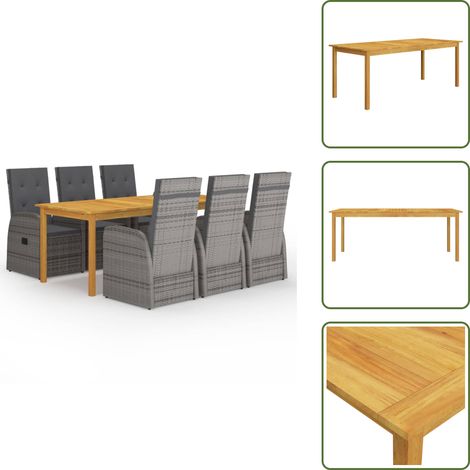 The Living Store Set da Pranzo da Giardino 7 pz Grigio - Tavolo da pranzo in legno
