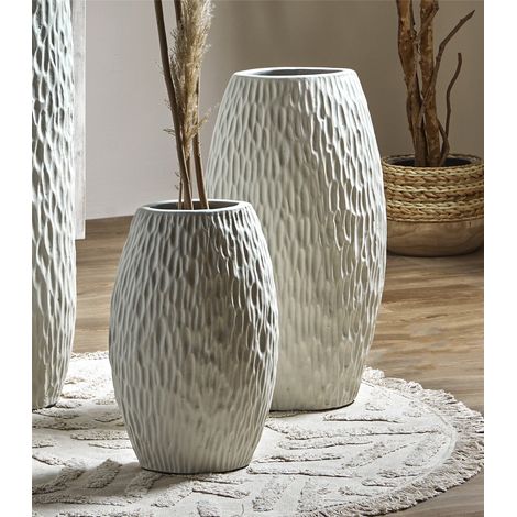 Vase en céramique Pleny Text. Beige Morel, 60 cm. Lot de 2, 33 x 20 x 60 cm. (1/3)