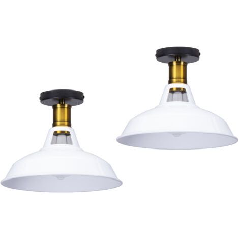 royaluxe- (2X) Lampe De Plafond Rétro Plafonnier En Fer Métallique Luminaire Plafonnier D'Intérieur Vintage E27 (Blanc) Pour Chambre À Coucher, Restaurant