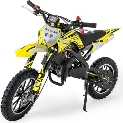 CR49-E-YELLOW Mini Cross 49cc für Kinder mit E-Start und Pull-Start, LED-Licht, Akku 12V, Offroad VOLTOURI (1/5)