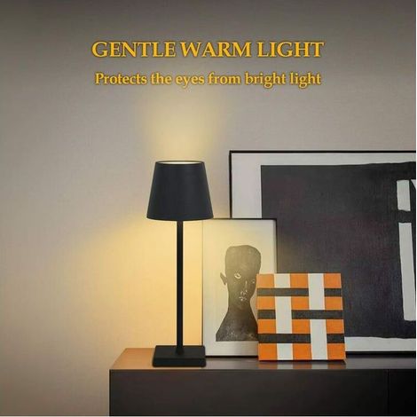 Lampe de table sans fil rechargeable USB, Commandes Tactiles, Lumière chaude 3000K, pour chevet, camping, interieur, exterieur, terrasse, restaurant