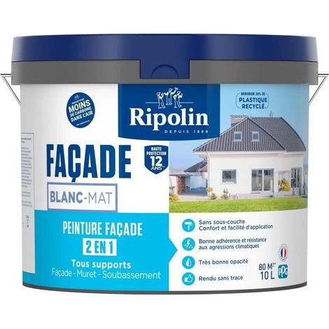 Peinture Façade Classic 2 en 1 - Mat - 10L - Blanc - Ripolin