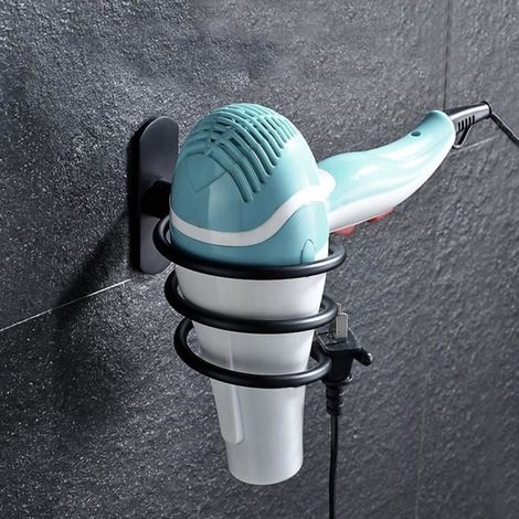NOIR Séchoir À Cheveux Support De Rangement Organisateur Rack Espace Support En Aluminium Cintre Étagère Murale (1/3)