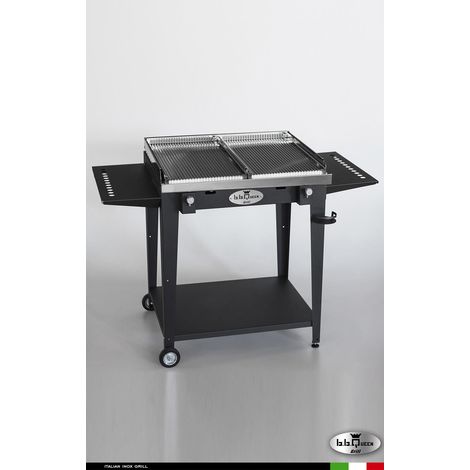 Grill 8.6 Inox  Piastra ondulata - Grigio antracite - Con portapiatti - Senza paraschizzi - Con kit mensola e ruote - barbecue, griglia, giardino, carne, a gas, acciaio made in Italy