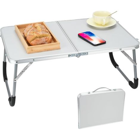 Table pliante pour ordinateur portable, table de salle à manger pliable, multifonctionnelle, pour lit, lit pliable, canapé, sol, extérieur, jardin, pique-nique, camping (gris) (1/5)