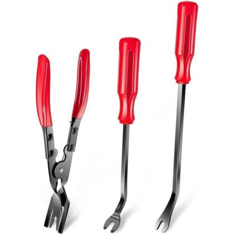 Kit d'outils de retrait de clips en trois pièces, pince à clips, kit de démontage d'intérieur de voiture, kit de réparation de tableau de bord et de panneau de porte de voiture.