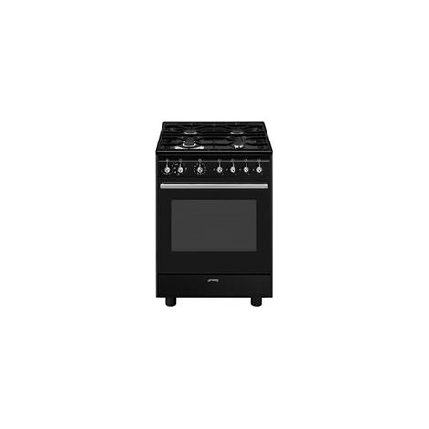 Cuisinière mixte Smeg CX61GMBL 60 cm Noir brillant, 4 brûleurs gaz et four multifonction 70 L à chaleur tournante