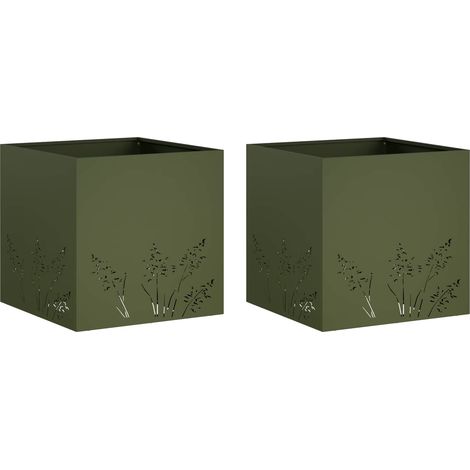 vidaXL Macetero de Jardín 2 uds. Verde oliva 50 x 50 x 49 cm (1/2)