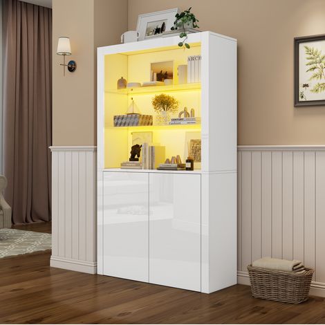 MEUBLIV Vitrine 100x35x170 cm weiß – LED mit 16 Farben und gehärtetes Glas (1/5)