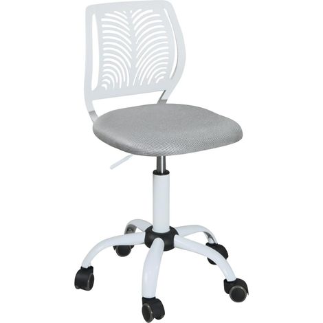 Chaise de bureau pour enfant – Junior fille, hauteur réglable, assise rembourrée en tissu mesh respirant, dossier ajouré souple, pivotante à 360°, base en métal, roulettes souples SAWI (blanche et ros (1/5)