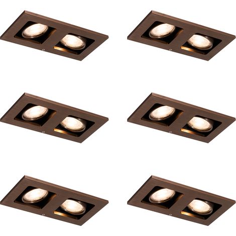 Set of 6 Recessed Spotlights Dark Bronze Rectangular 2-Light Adjustable - Qure