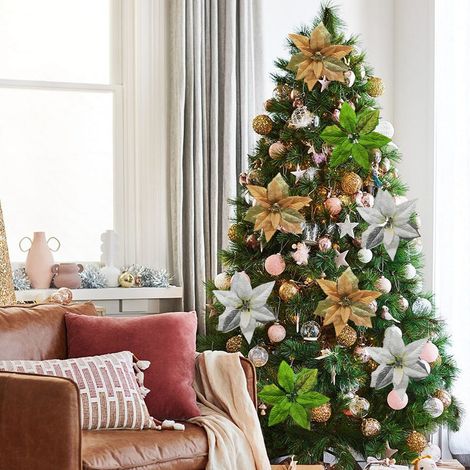 Sapin de Noël décoratif avec fleurs artificielles en tissu, ornements festifs pour arbre de Noël (1/5)