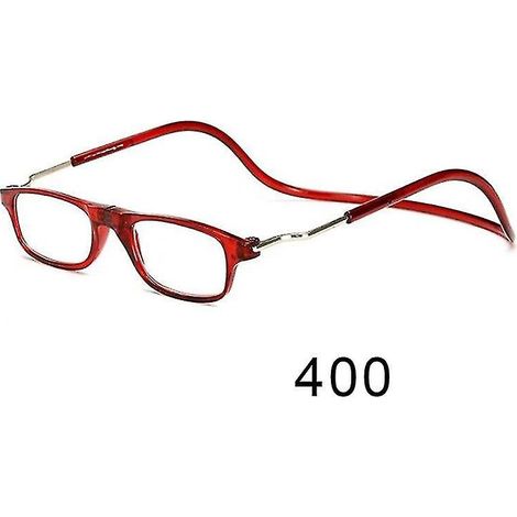 Flexible, faltbare und verstellbare magnetische Lesebrille zum Umhängen – 400 Dioptrien – Rot (1/3)