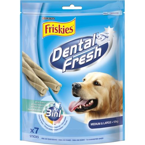 Multipack da 10 dental fresh friskies purina per cani di taglia medio grande confezione da 7 sticks ciascuna